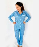 Pijama conjunto flores celeste